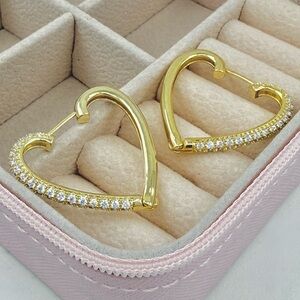 Heart Earrings | 14K Gold Plated Cubic Zirconia | Luxury Hypoallergenic Jewelry